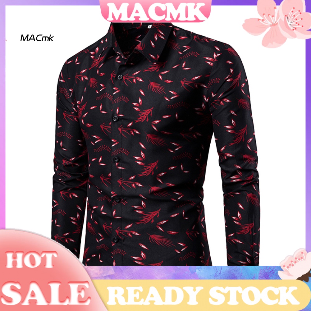 Áo Sơ Mi Tay Dài Cổ Bẻ In Họa Tiết Lá Cây Plus Size Cho Nữ