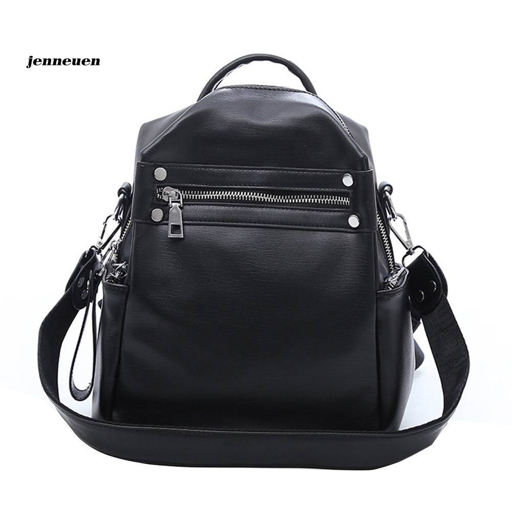 Ba Lô Giả Da Mềm Màu Trơn Chống Thấm Nước Có Khóa Kéo Thời Trang Cho Nữ