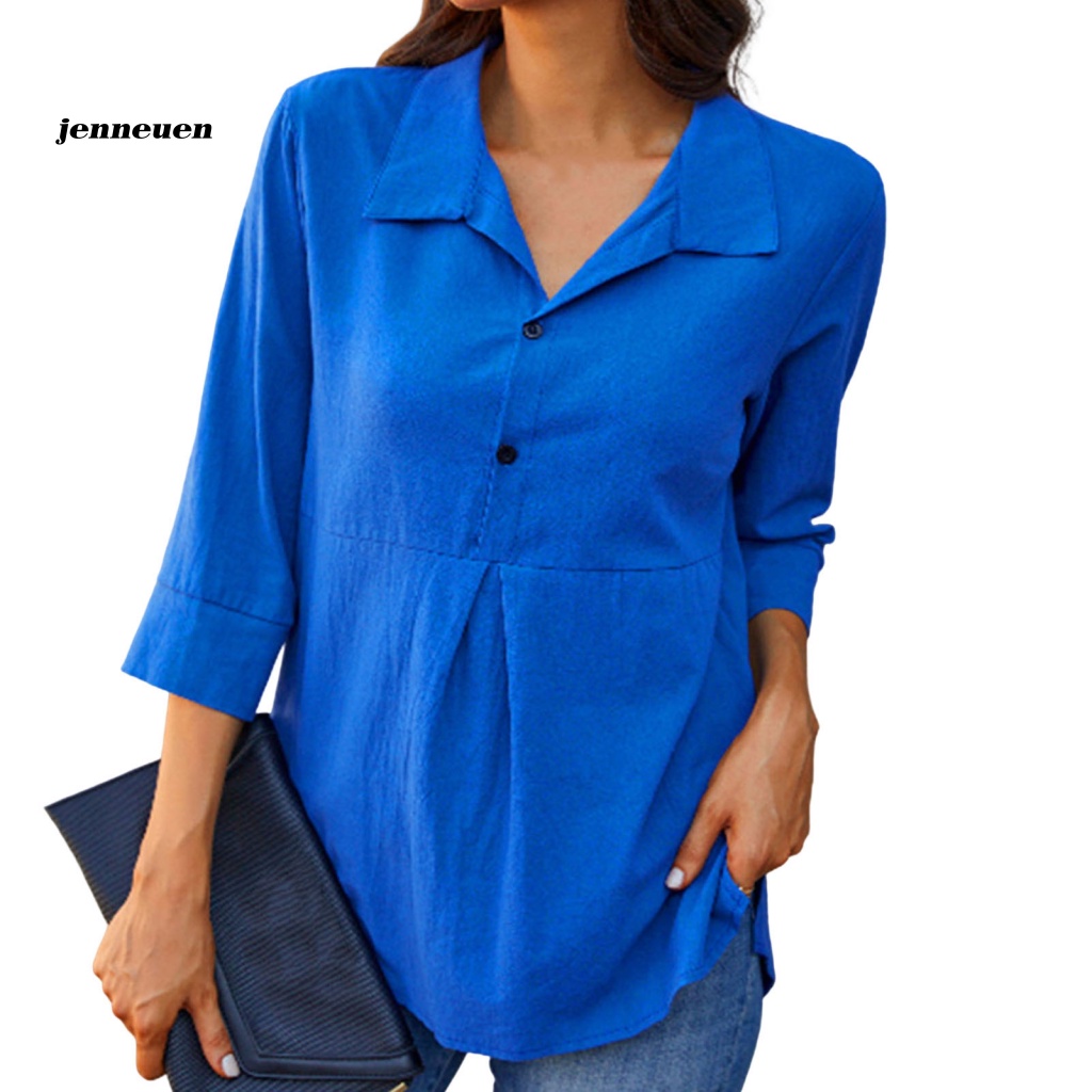 Áo Sơ Mi Tay Lửng Phối Nút Thời Trang Thu Đông Dành Cho Nữ