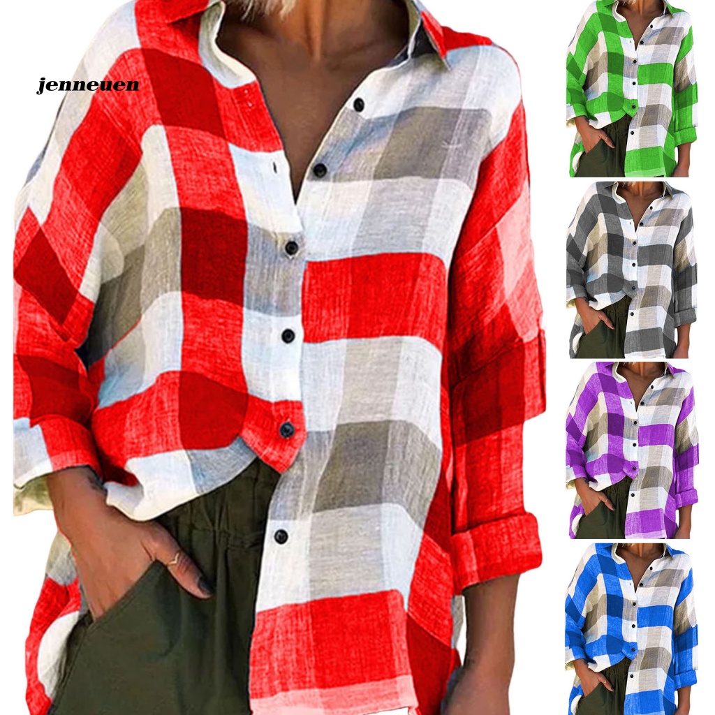 Áo Sơ Mi Tay Dài Cổ Bẻ In Họa Tiết Kẻ Sọc Cổ Điển Thời Trang Cho Nữ