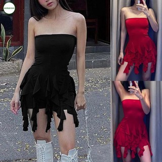 GORGEOUS~Strapless Dress Female High Quality Ruffles Tassel Sleeveless Strapless