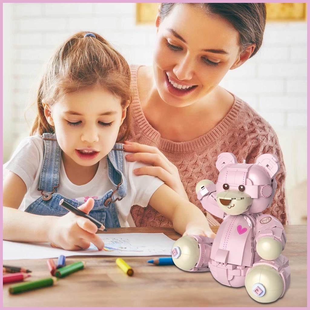 Khối Đồ Chơi Lắp Ráp Hình Chú Gấu Hồng Mini Dễ Thương Cho Bé