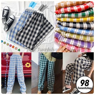 [10 MÀU] Quần dài caro ống rộng Unisex - Quần kẻ sọc ống suông chất kate cao cấp size M L 38-68kg TUEANHSHOP