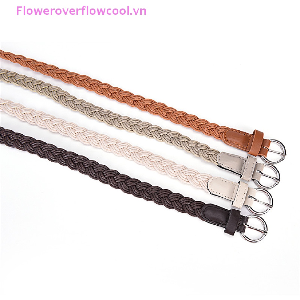 Thắt Lưng Bện Dây Da Mặt Kim Loại Tròn Thời Trang Cho Nữ