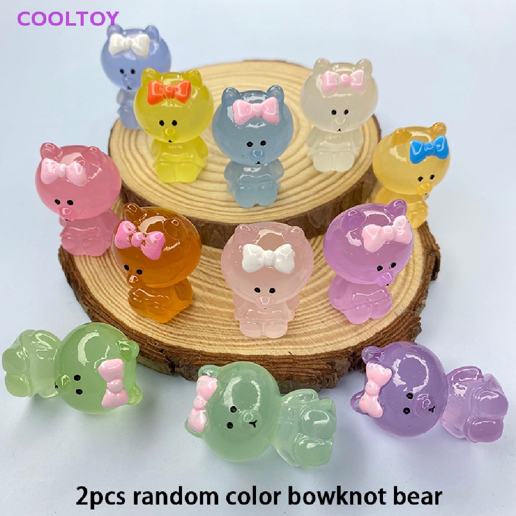 Set 2 Mô Hình Gấu Hoạt Hình Mini Bằng Nhựa Resin Dạ Quang Trang Trí Nhà Cửa / Xe Hơi