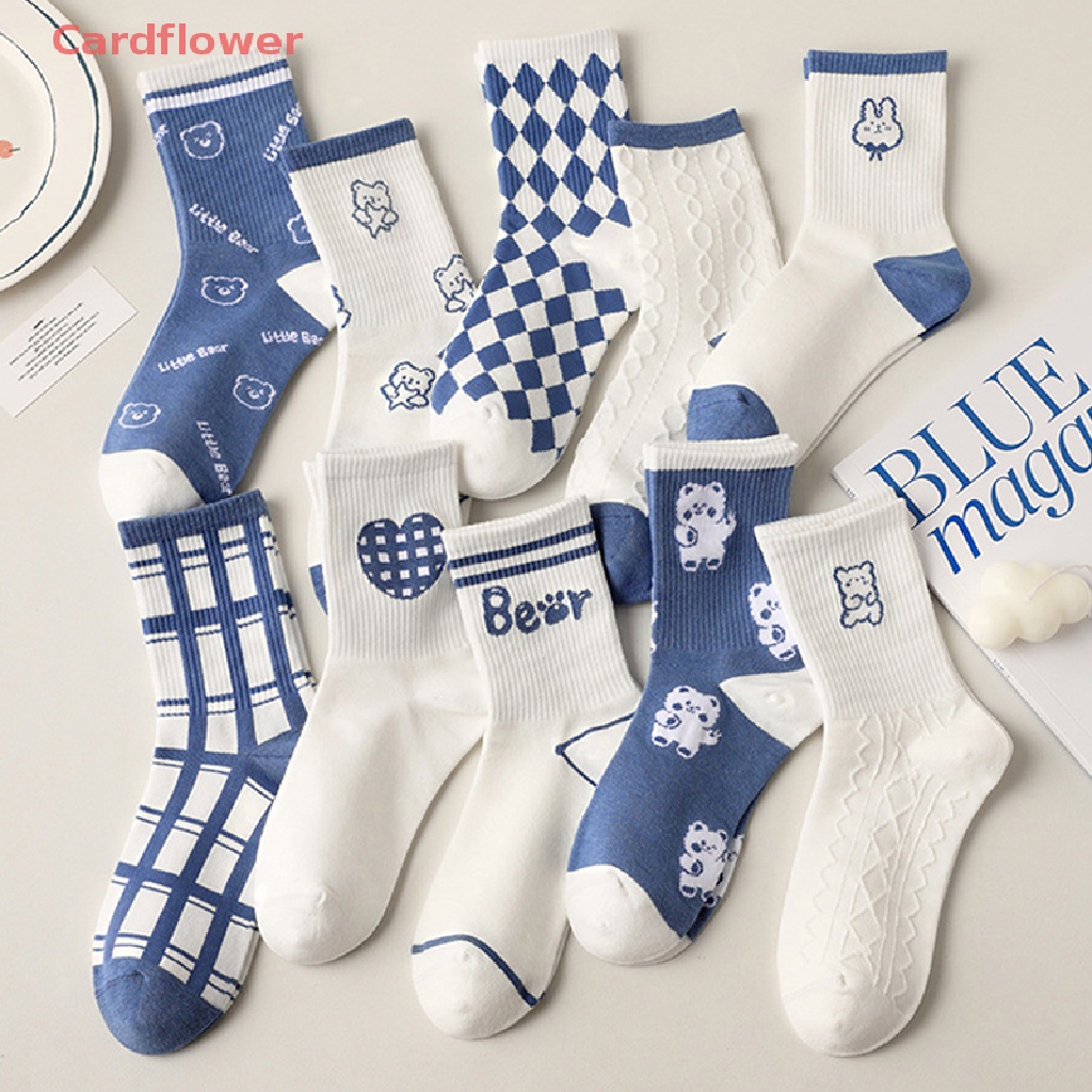 < Cardflower > Vớ Trượt Ván In Họa Tiết Sọc Caro / Gấu Hoạt Hình Vui Nhộn Phong Cách Harajuku Thời Trang Dành Cho Bạn Nữ Mới