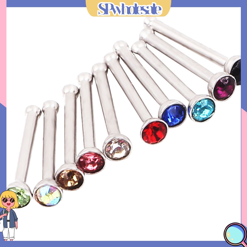 <SPwholesale> Set 60 Khuyên Mũi Thép Không Gỉ Đính Đá Nhiều Màu Sắc