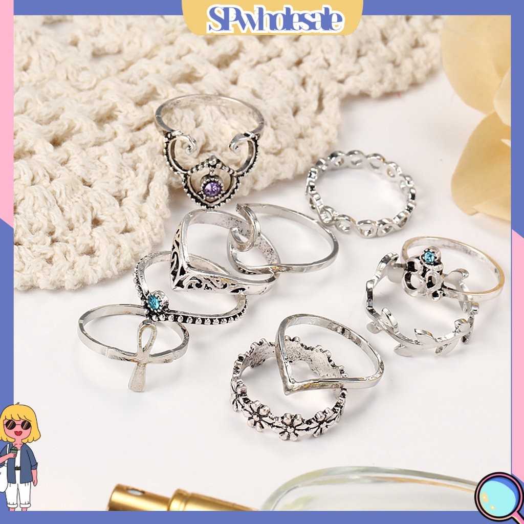 <SPwholesale> Bộ 10 Nhẫn Đeo Đốt Ngón Tay Kiểu Dáng Vintage Cho Nữ