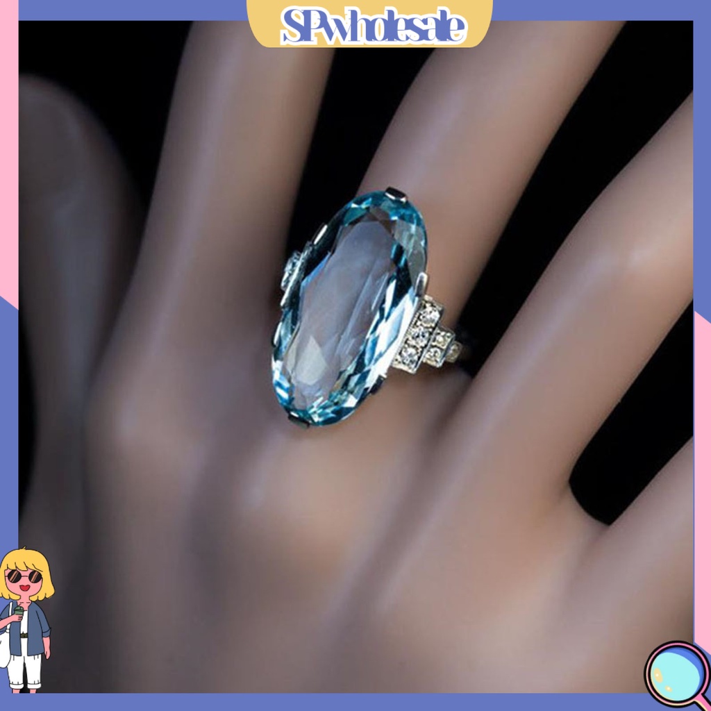 <SPwholesale> Nhẫn Đeo Ngón Tay Trong Suốt Trọng Lượng Nhẹ Hình Oval Màu Xanh Lam Mịn Màng Cho Ngày