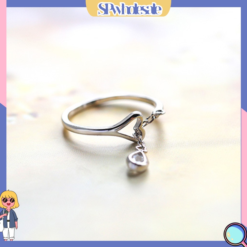 &lt;SPwholesale&gt; Nhẫn Hở Đính Đá Phối Tua Rua Hình Giọt Nước Thời Trang Cho Nữ