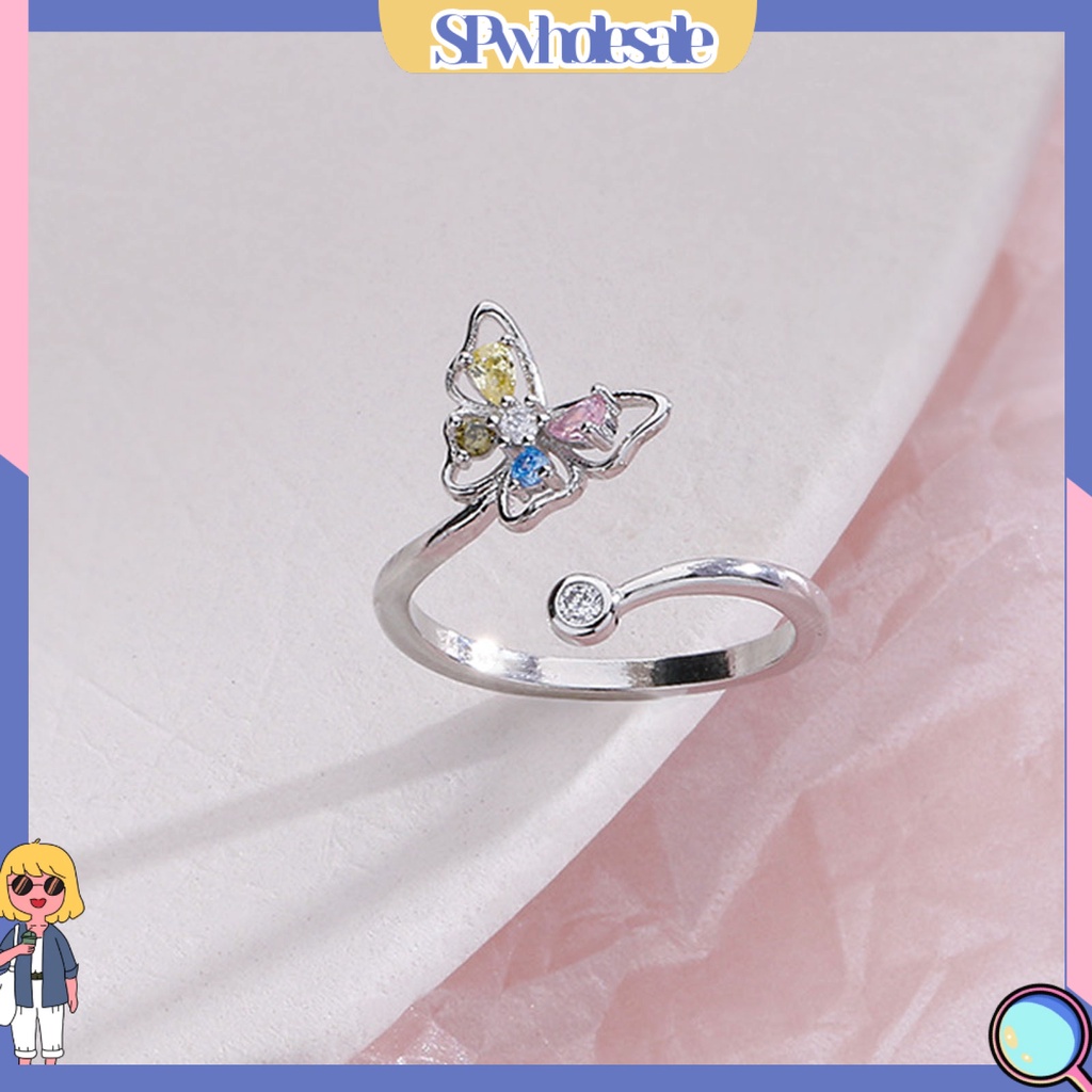 <SPwholesale> Nhẫn Hở Đính Đá Zircon Hình Bướm Nhiều Màu Sắc Ngọt Ngào Thời Trang Cho Nữ