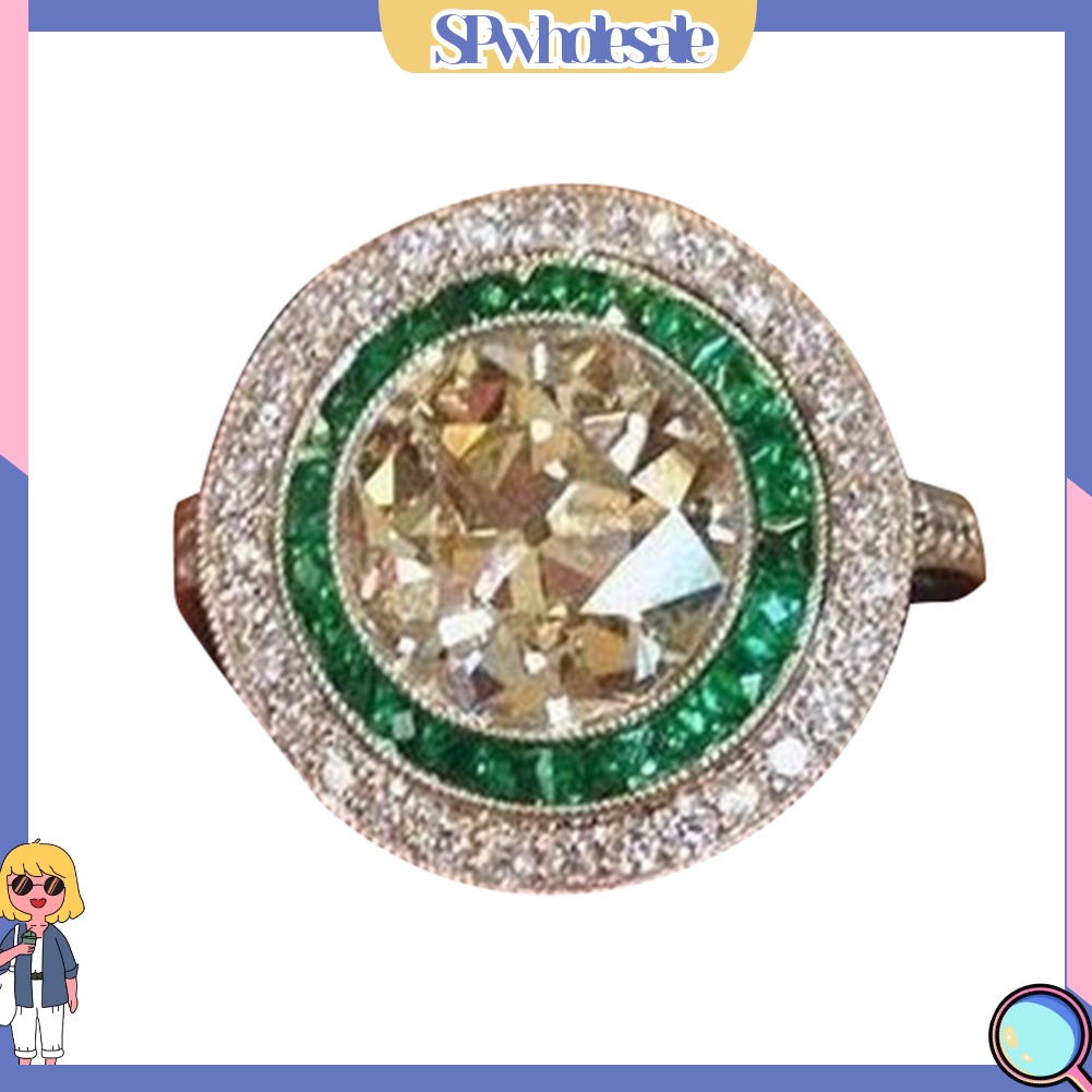 <SPwholesale> Nhẫn Đính Hôn Đính Đá Zircon Tròn Lớn Nhiều Màu Thời Trang Cho Nữ