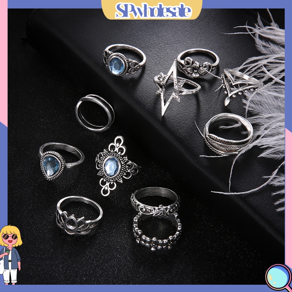 <SPwholesale> Set 11 Nhẫn Đeo Khớp Ngón Tay Phong Cách Retro