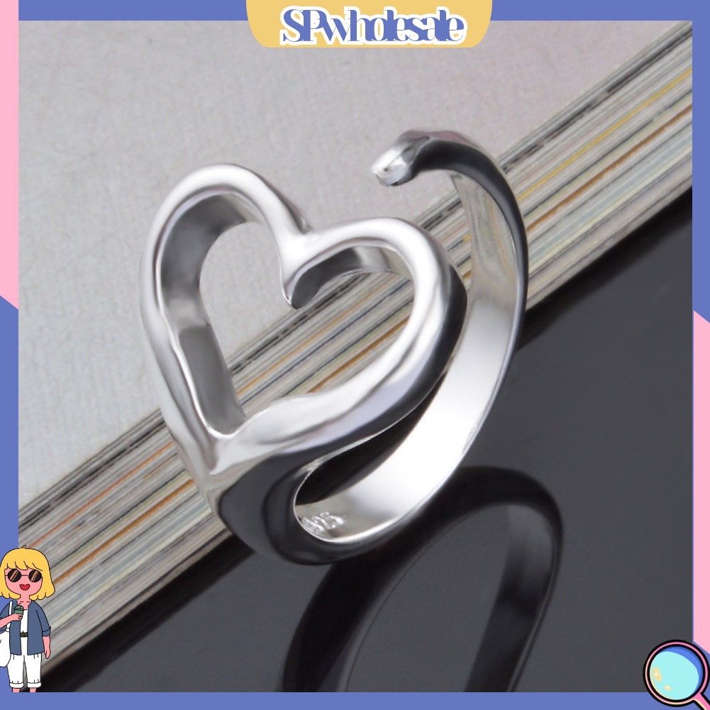 <SPwholesale> Nhẫn Hở Mạ Bạc Hình Trái Tim Thời Trang Cho Nữ