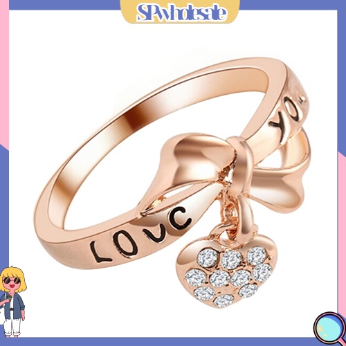 <SPwholesale> Nhẫn Cưới Mặt Hình Trái Tim Nơ Đính Đá Thời Trang Cho Nữ