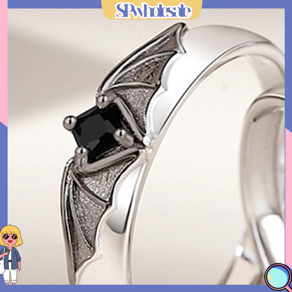 <SPwholesale> Nhẫn Đính Đá Zircon Mạ Điện Sáng Bóng Trang Trí Cánh Thiên Thần Quỷ Quà Tặng Cho Cặp Đôi