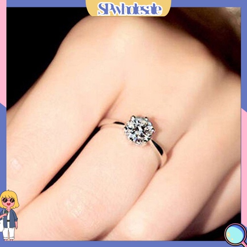 <SPwholesale> Nhẫn Cưới Mạ Bạc Đính Đá Zircon Tròn Lớn Sang Trọng Cho Nữ