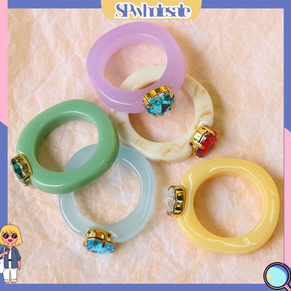 <SPwholesale> Nhẫn Resin Màu Kẹo Ngọt Đính Đá Hình Trái Tim Dễ Phối Đồ Cho Nữ