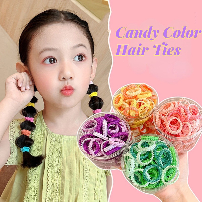 Hộp 50 Dây Buộc Tóc Co Giãn Nhiều Màu Sắc Ngọt Ngào Cho Bé Gái