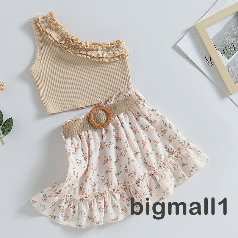 Set Áo Hở Vai + Chân Váy Hoa Kèm Thắt Lưng Xinh Xắn Cho Bé Gái 1-6 Tuổi