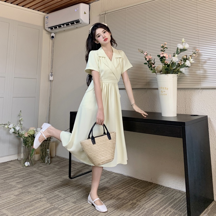 SUXI Đầm Midi Tay Ngắn Dáng Ôm Màu Sắc Đơn Giản Thời Trang Mùa Hè Xinh Xắn Cho Nữ