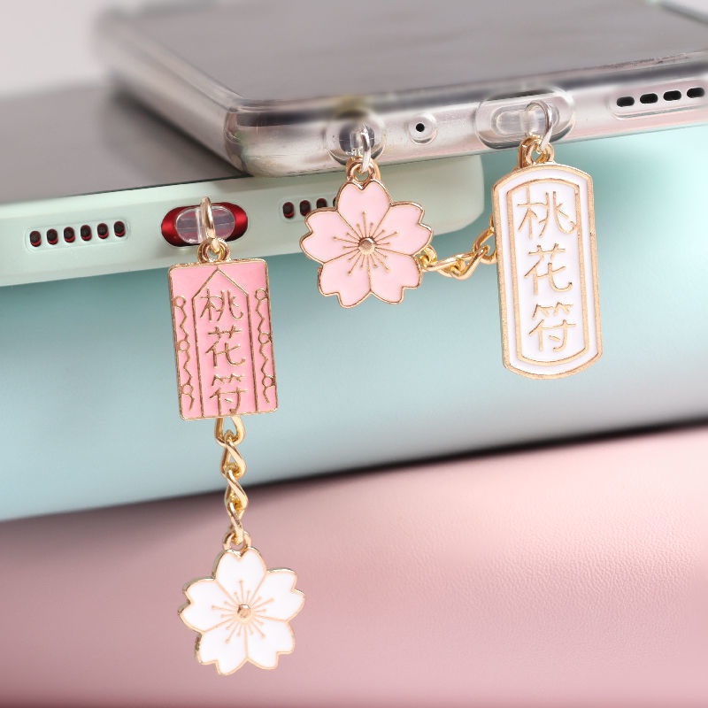 Nút Chặn Cổng Sạc Điện Thoại / Tai Nghe Chống Bụi Hình Hoa Đào Hoa Đào Đơn Tình Yêu mal