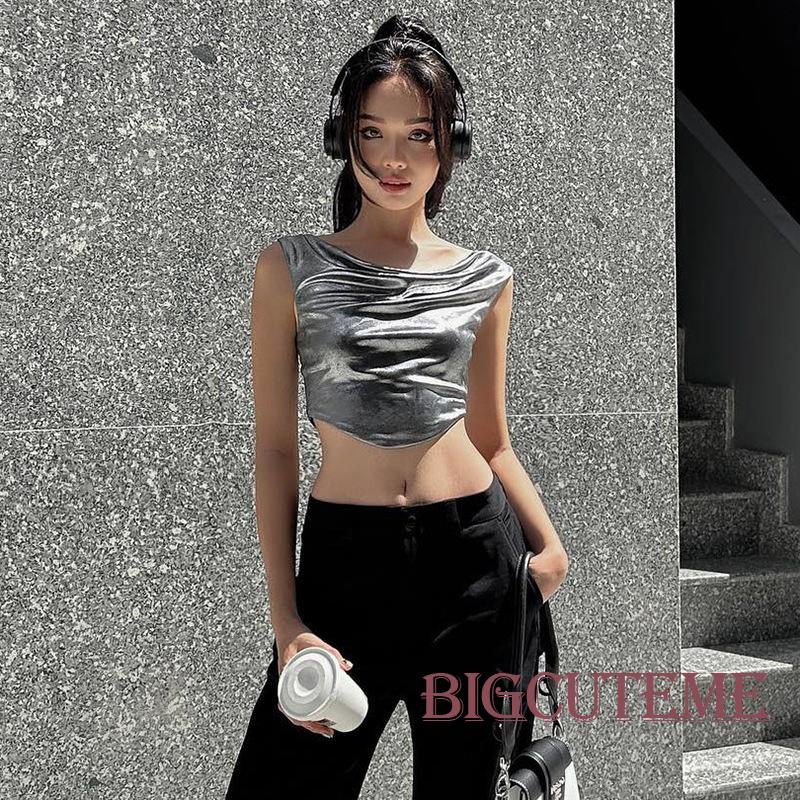 [] - Áo Không Tay Cổ Tròn Viền Cong Màu Trơn Ôm Dáng Thời Trang Mùa Hè Dành Cho Nữ Đi Tiệc Câu Lạc Bộ