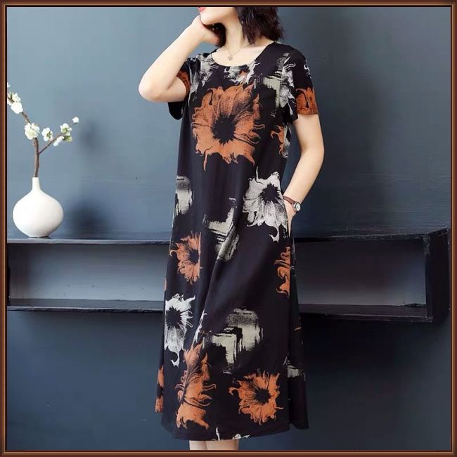 Đầm Cổ Tròn Dáng Rộng Chiết Eo In Họa Tiết Thời Trang Xinh Xắn Cho Nữ