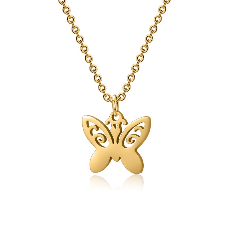 Z Vòng cổ Bằng Thép Không Gỉ Mạ Vàng 24K / Bạc 925 Mặt Hình Bướm Dễ Thương Phong Cách Punk Hip Hop Thời Trang Cho Nam Và Nữ