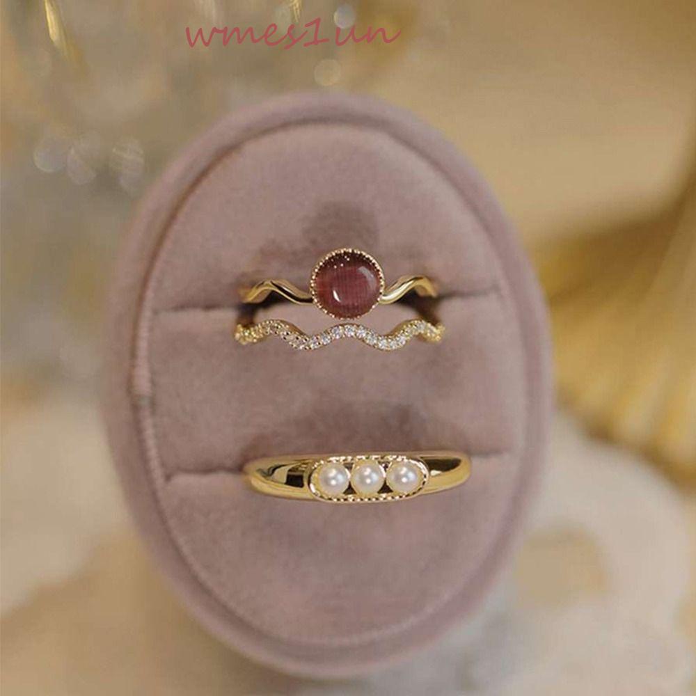Nhẫn Hở Hai Lớp Trang Trí Hình Mắt Mèo Lấp Lánh Kiểu Pháp Xinh Xắn WMES15H Cho Bạn Gái