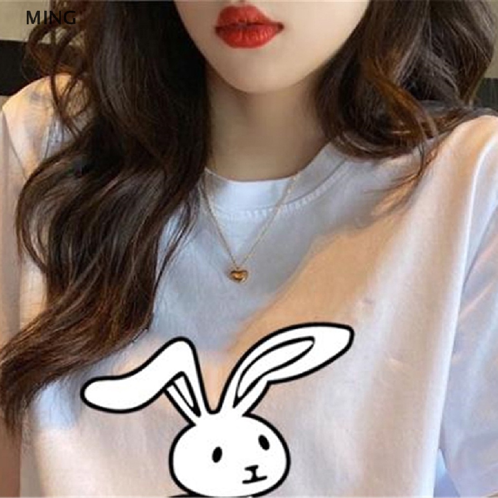 Áo Thun Nữ Tay Ngắn Cổ Tròn In Hình Thỏ Hoạt Hình Thời Trang Mùa Hè