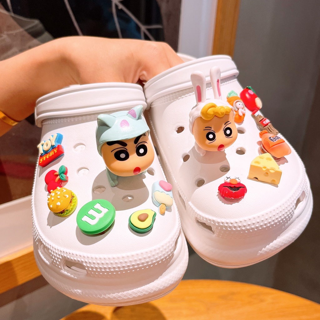 Bộ Phụ Kiện Trang Trí Giày Trẻ Em Hình shin chan Jojo croc Bánh hamburger Thỏ Đèn led