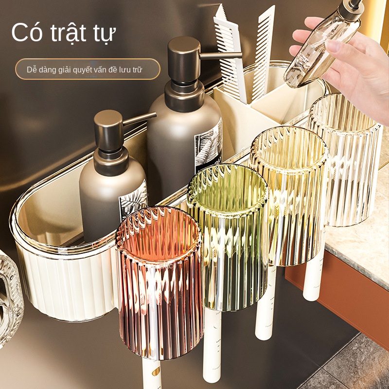 Kệ Để Bàn Chải Kem Đánh Răng,Kem Đánh Răng Tự Động Không khoan tường, Giá Treo Bàn Chải Đánh Răng / Cốc Súc Miệng Tự Động Gắn Tường Tiện Dụng Giá Đỡ