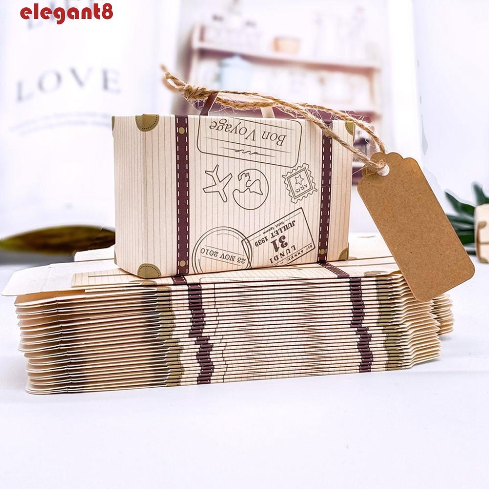 Set 50 Hộp Giấy Kraft Mini Đựng Kẹo In Hình Vali Du Lịch DIY