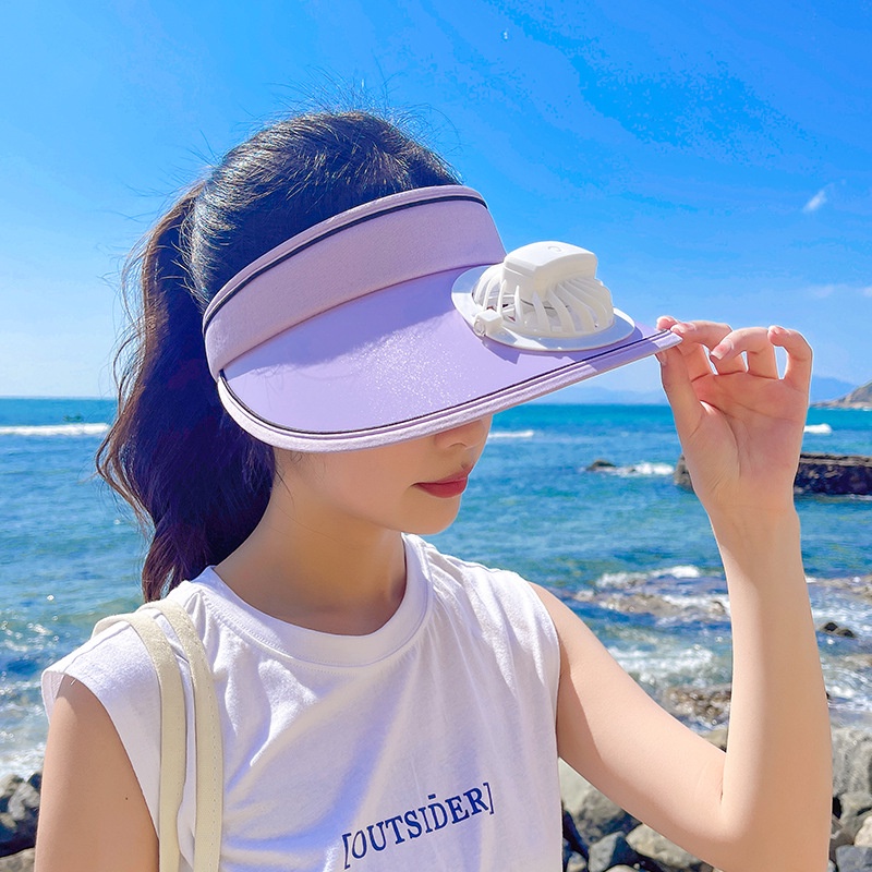 Mũ Chống Nắng Mùa Hè Chống Tia Cực Tím Rỗng Có Quạt Điều Chỉnh Được Hợp Thời Trang Cho Nữ