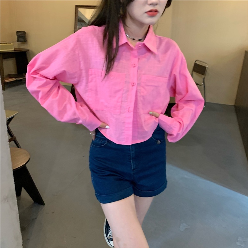 Áo sơ mi SUXI tay dài dáng rộng màu trơn đơn giản thời trang Hàn Quốc cho nữ