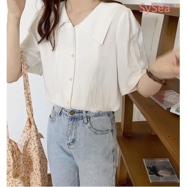 Áo Sơ Mi Trắng Tay Ngắn Cổ Chữ V Phong Cách Hàn Quốc Cho Nữ