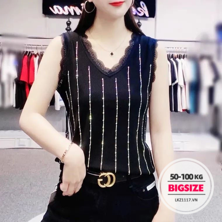 Áo tank top Bigsize Áo sát nách trung niên nữ cổ chữ v Ren mỏng mùa hè Phong cách Hàn Quốc Thời Trang tiểu thư cá tính xinh đẹp cho người mập béo