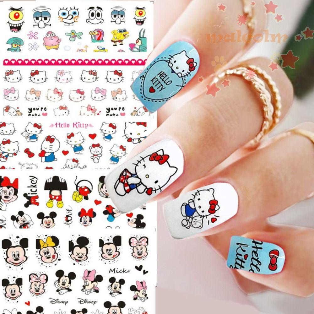 Miếng Dán Trang Trí Móng Tay Tự Dính Họa Tiết Hoa Hoạt Hình Phong Cách Nhật Bản Xinh Xắn