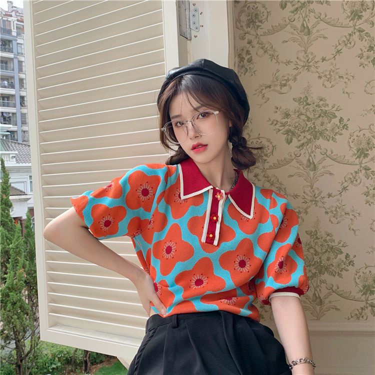 Áo Sơ Mi Ngắn Tay Cổ Polo Họa Tiết Hoa Thời Trang Mùa Hè Cho Nữ