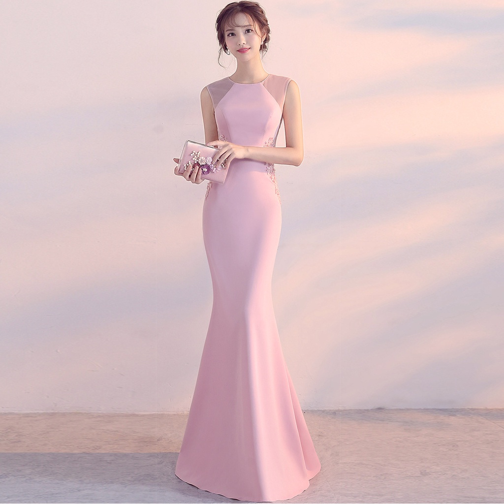 Đầm Maxi Cổ Tròn Không Tay Phối Ren Thanh Lịch Dành Cho Cô Dâu