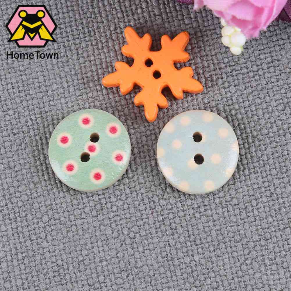 Bộ 100 Nút Gỗ Tròn In Họa Tiết Hoạt Hình Nhiều Màu Sắc