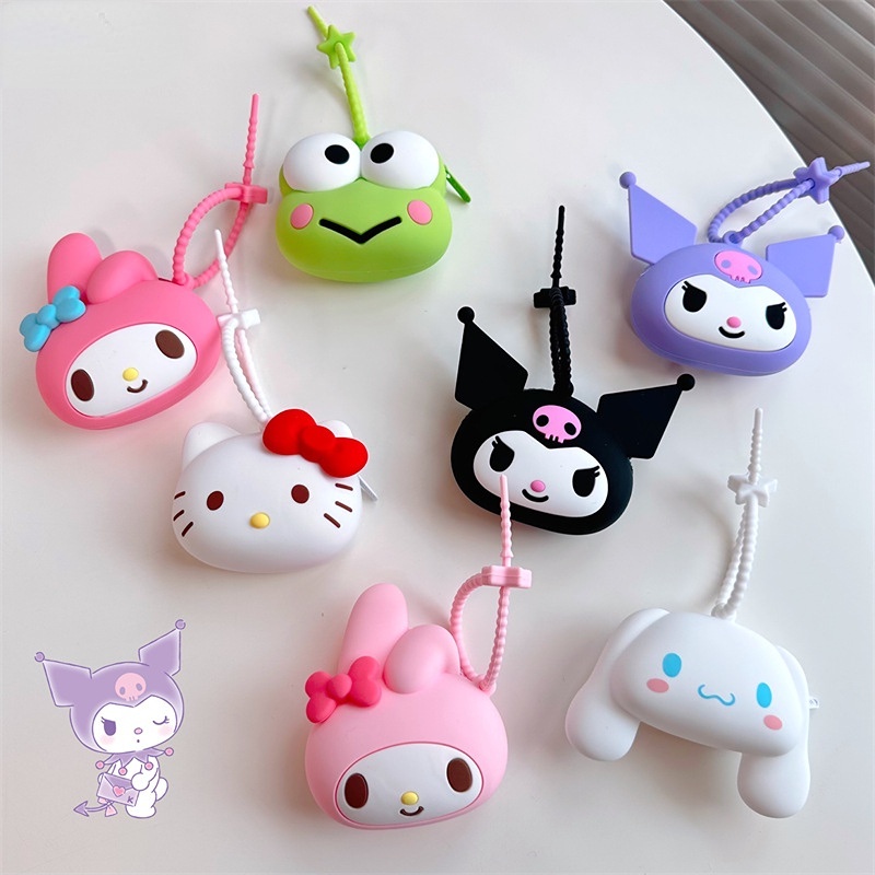 Ví Đựng Tiền Xu Bằng Silicon Hình Sanrio Kuromi My Melody Hello Kitty Dễ Thương Kèm Móc Khóa Cho Bé