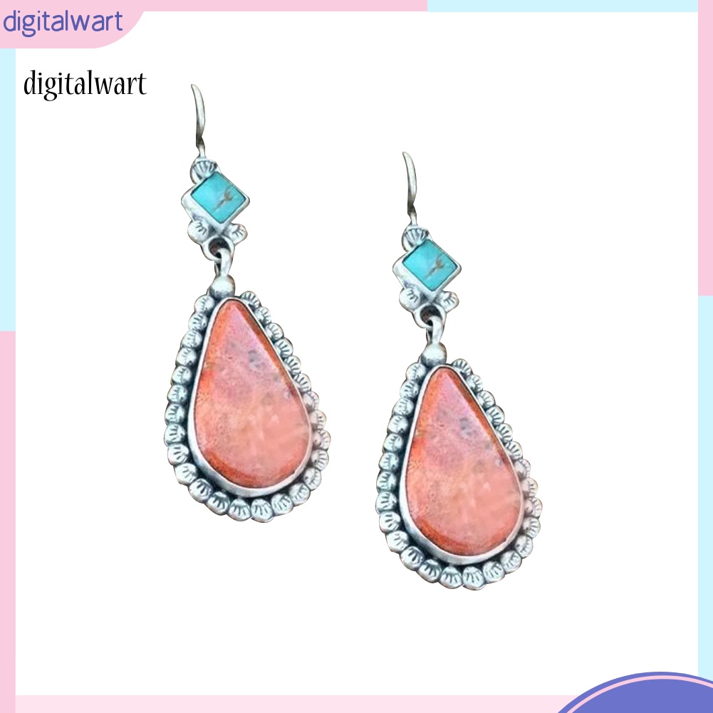 Kỹ Thuật Số| Bông Tai Móc Hình Giọt Nước Đính Đá Ngọc Lam Giả Phong Cách Vintage Thời Trang Cho Nữ