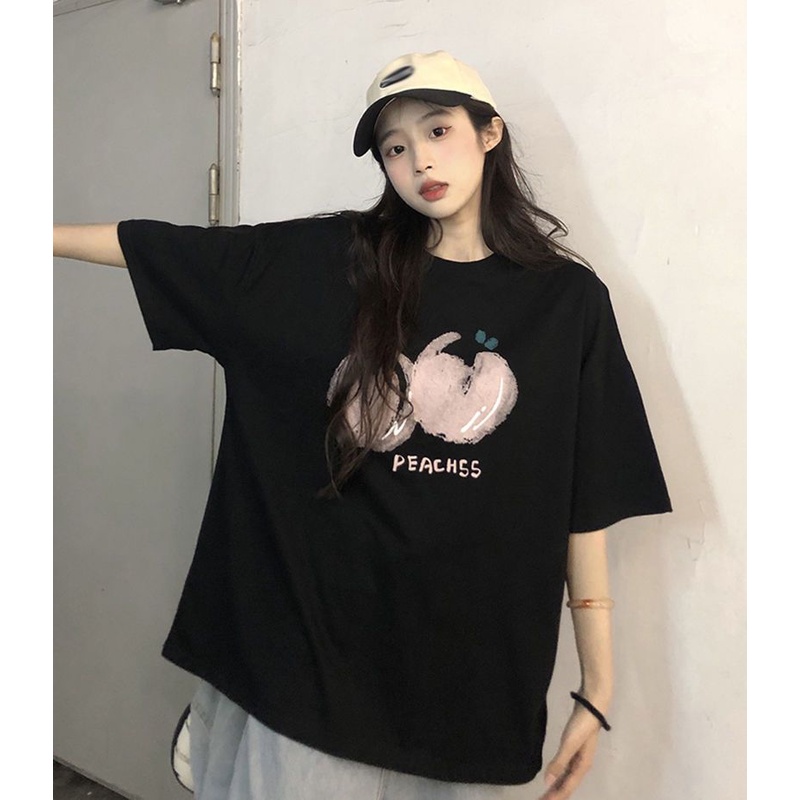 COZOK Áo Thun Tay Ngắn Dáng Rộng In Chữ Thời Trang