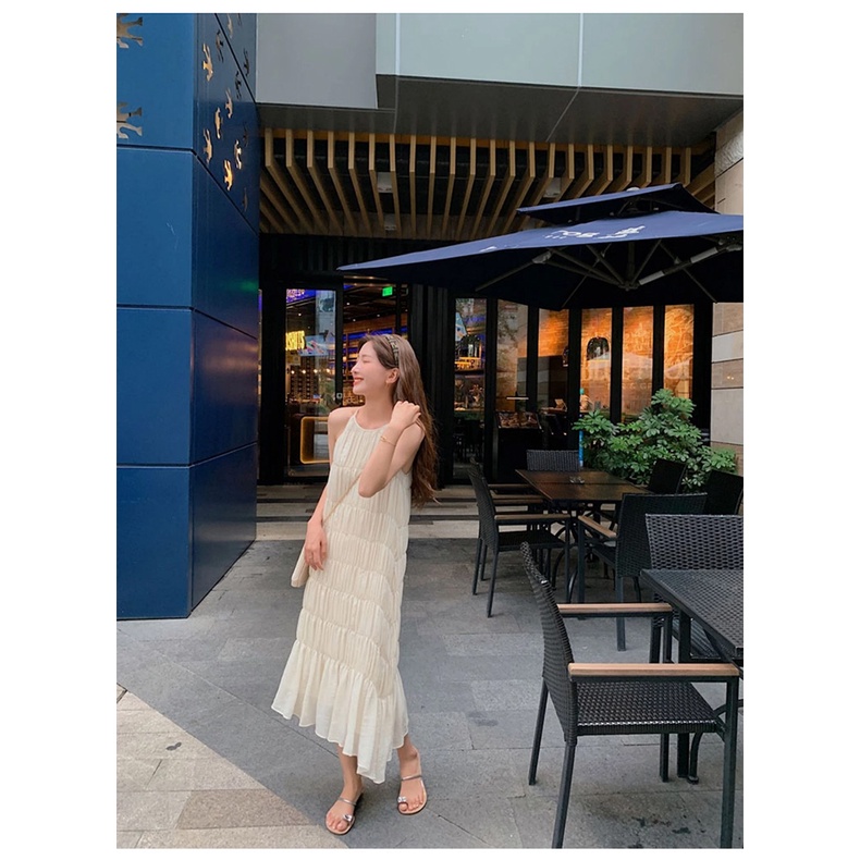 SUXI Đầm Dài Không Tay Dáng Rộng Màu Sắc Đơn Giản Thời Trang Mùa Hè Dành Cho Nữ