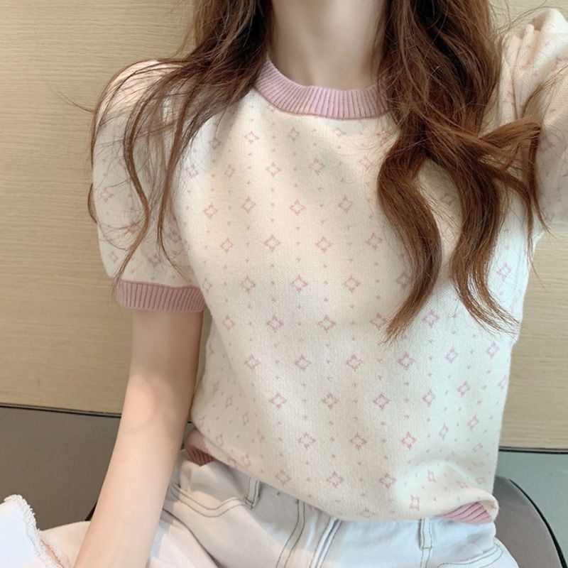 Áo Dệt Kim Tay Ngắn Chất Liệu Lụa Lạnh Thời Trang Mùa Hè Cho Nữ