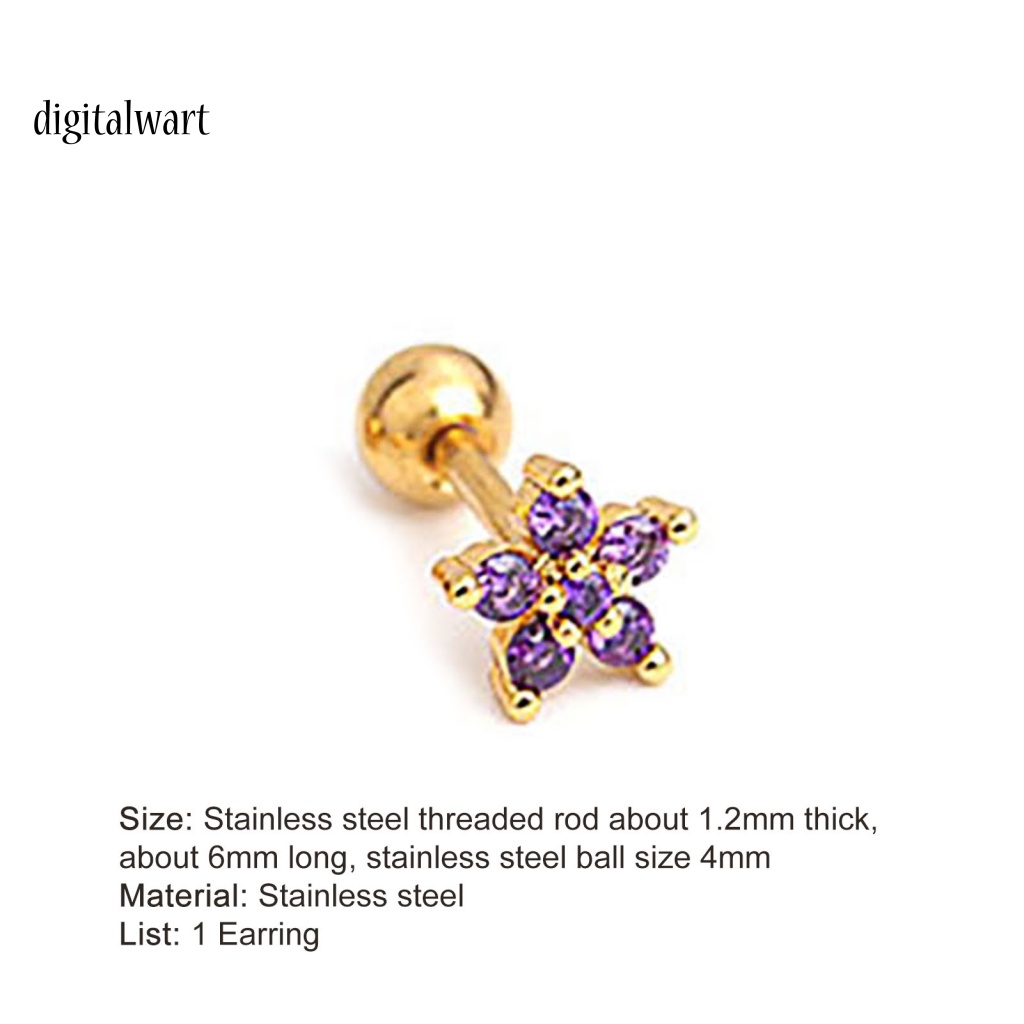 Kỹ Thuật Số| 1 Khuyên Tai Hình Hoa Đính Đá Zircon Bằng Thép Không Gỉ