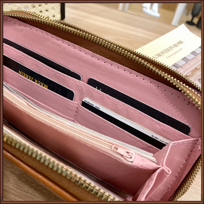 Ví Da Pu Cầm Tay Nhiều Ngăn Đựng Thẻ Phối Màu Tương Phản Thời Trang Cho Nữ