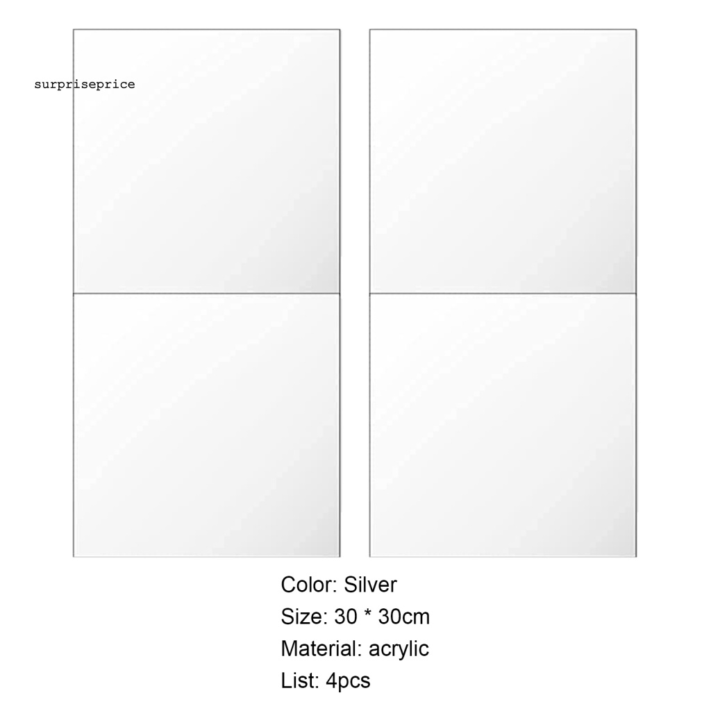Set 4 Miếng Dán Tường Tráng Gương Acrylic Tự Dính Có Thể Tháo Gỡ Trang Trí Nhà Cửa
